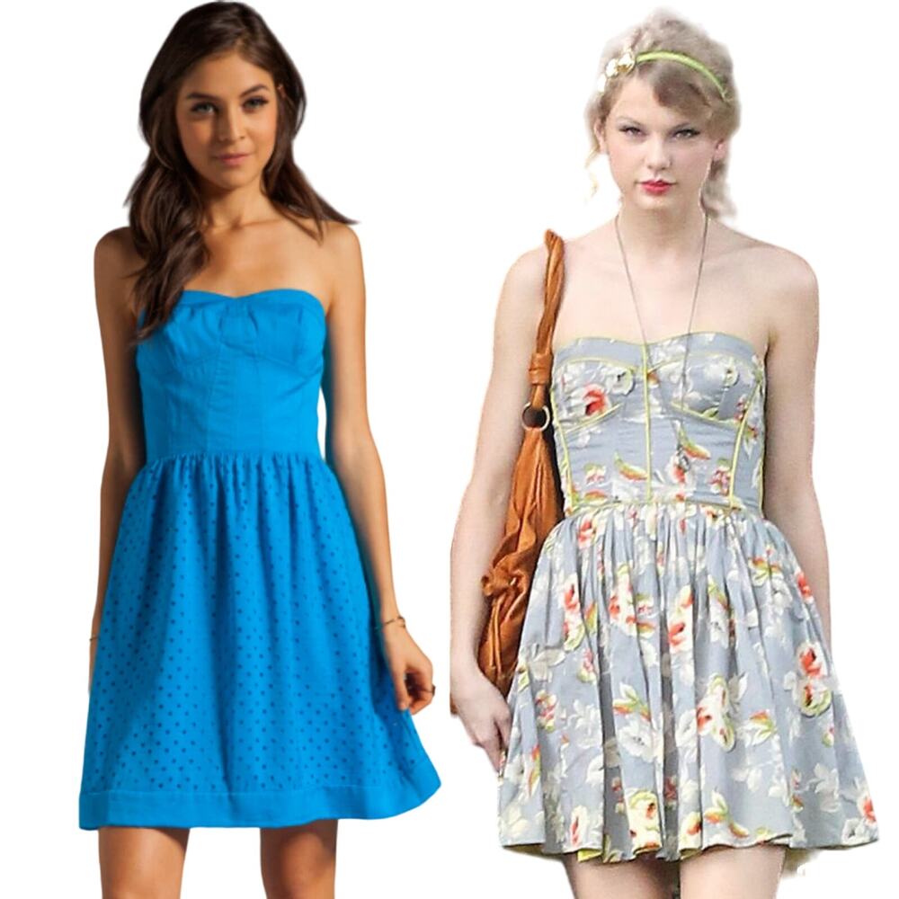 Rebecca Taylor Blue Strapless Eyelet Corset Dress Size 0 As Seen On Taylor Swift